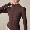 Jaqueta de Yoga de Veludo Espesso Estilo Primavera Feminina Cardigã com Zíper Gola Alta Emagrecedor Elástico Manga Longa Top Quente