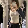 Camiseta de Manga Larga Raglán para Mujer en Primavera y Otoño Nueva Sexy Sexy Ajustada con Capucha Moda Base Top Corto Ins