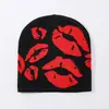 Gorro de Lana Tejido Jacquard con Patrón de Labios, Estilo Perezoso Hip-Hop, Cálido, Versátil, Calle, Exterior, Nueva Moda, Transfronterizo