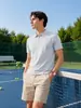 Camisa Polo de Seda Helada de Verano para Hombre con Media Cremallera Casual de Negocios Cuello de Solapa Transpirable Sin Planchar Camiseta con Caída