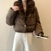 Casaco de Algodão de Inverno Transfronteiriço Novo 2026, Moderno e Versátil, Estilo Coreano com Gola Grande de Pelo, Jaqueta Feminina Quente Estilosa e Simples
