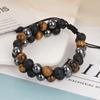 Pulsera Triple Ecológica Transfronteriza con Ojo de Tigre Natural, Obsidiana, Hematita Negra y Perlas Volcánicas de 8 mm Pulsera Hecha a Mano