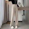 Pantalones Rectos de Pierna Ancha Plisados de Cintura Alta Ajustados para Mujer 2025 Primavera y Otoño Pantalones de Pierna Ancha Talla Grande Pantalones Casuales de Punto Suave Talla Grande