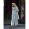 Vestido Longo Versátil de Verão Novo Estilo Japonês Plus Size Feminino, Soltinho, Gola Redonda, Manga Curta Fina, Cor Sólida, Algodão e Linho
