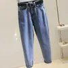 Jeans Nuevos de Verano Color Gris Humo para Mujer Estilo Coreano Harlan Holgados Adelgazantes de Cintura Alta Acortados de Pierna Ancha Tipo Zanahoria para Estudiantes