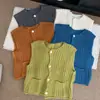 Chaleco de punto grueso versátil estilo retro coreano de principios de otoño, chaqueta de punto sin mangas de un solo pecho para mujer