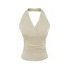 Conjunto de Top sin Mangas Halter Sexy Americano Nuevo Espalda Muy Abierta Cintura Fruncida Plisado Cordón Cropped Pantalones Casuales