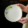 Porta-copo de cerâmica com peônia e borboleta pintados à mão, bandeja para gaiwan, pires, bandeja para chá seco, bandeja para vaso, prato de frutas, bandeja para lanches de chá