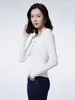 Camisa base de malha canelada com decote V e manga longa, em formato de coração de outono, para mulheres, com barra curva, top de camada interna slim fit