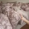 Juego de Cuatro Piezas de Jacquard Vintage Original Lino Lavado Lino Hilo Arrugado Algodón-Lino Estampado Juego de Ropa de Cama para Dormitorio