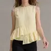 Camisa sin mangas de retazos de estilo veraniego nuevo, transfronteriza europea y americana, con volantes irregulares, top casual de moda para mujer