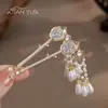 Adornado con Perlas y Cuentas Doradas - Estilo Étnico Pin Lateral de Perlas Borla Original Pinza Elegante para el Cabello Tocado de Combinación Diaria Hanfu Qipao