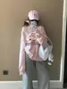 Conjunto Petite Divertido com Estampa de Letras de Desenho Animado Blusa Fina Feminina Outono Inicial 2025 Novo Moletom Solto Versátil