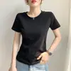Camiseta de Manga Corta de Algodón Puro Gris de Gama Alta para Mujer, Cuello Redondo de Corte Ajustado, Nuevo Estilo Verano 2026, Top Base Adelgazante
