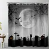 Cortina de Ducha de Baño de Fantasma de Halloween, Cortina de Ducha de Fantasma Linda en Blanco y Negro Espeluznante, Juego de Cortina de Ducha de Halloween con Ganchos