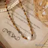 Popular Cadena Doble para Clavícula de Caballo con Piedra Natural Ojo de Tigre y Cuentas de Color Contrastante de Ainibeni, Collar de Moda y Versátil