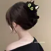 Presilha de Cabelo de Pelúcia Gato Heterocromático Preto Fofo para Mulheres 2025 Outono/Inverno Nova Presilha Tubarão para Trás da Cabeça
