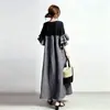 Vestido de moda de verano 2026 estilo japonés con mangas abullonadas de retazos y mangas tres cuartos de color liso
