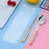 Juego de tres piezas acero inoxidable paja de trigo palillos cuchara tenedor estudiante adulto viaje cantina vajilla portátil venta al por mayor