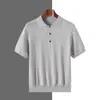 Camiseta de punto de manga corta para hombre, estilo verano nuevo transfronterizo, mezcla fina de seda de morera y lana, cuello polo, color liso