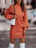 Tk Cross-Border Outono/Inverno 2025 Comércio Exterior Amazon Suéter de Gola Alta Vestido de Tricô de Manga Longa Feminino Estilo Europeu e Americano em Estoque