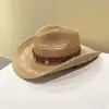 Sombrero de Paja Estilo Vaquero Occidental Europeo y Americano para Mujer, Sombrero de Sol para Exteriores de Ala Ancha, Sombrero de Caballero de Montañismo, Sombrero de Protección Solar de Viaje para Hombre, Moderno