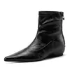2196-2 Botas Femininas 2026 Novo Estilo Francês de Couro Macio Finas para Tornozelo com Aumento Interno de Altura de 5cm e Bico Fino