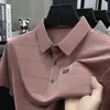 Camiseta de Manga Corta Rayada de Seda de Hielo, Polo Delgado de Lujo para Negocios Casual de Verano para Hombres de Mediana Edad y Jóvenes, Estilo Papá
