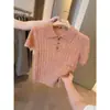 Camiseta de Punto de Manga Corta Estilo Coreano Suave Color Rosa Toronja con Cuello Polo para Mujer en Verano con un Toque de Lujo y Elegante Chaleco sin Mangas