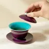 Dinastia Tang e Song Esmalte de Cor Mineral Original Roxo Interno e Externo Cerâmica Conjunto de Três Peças com Tampa Tigela para Chá Kung Fu Doméstico Tigela de Chá Tigela para Preparo de Chá
