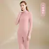 Nueva colección de otoño e invierno: Conjunto cálido de mujer con cuello medio alto, compuesto por ropa interior térmica y pantalones de mezcla de acrílico ultrafino, cachemira y seda, disponible para dropshipping