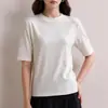 Camiseta de Mujer Lenzing Tencel Modal Cuello Redondo, Manga Tres Cuartos para Mujer, Versátil para Otoño, Color Sólido, Capa Base, Top de Manga Media