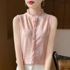 Camisola nueva de alta gama para mujer, cuello de encaje, sin mangas, top de punto para traje, camiseta base
