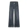Jeans retro estilo americano de abotoamento duplo, adornado com strass, levemente acampanado, para homens e mulheres, apresentando um novo design de outono com perna larga e caimento levemente solto