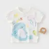 Camiseta de Verano para Bebé Niños, Manga Corta, Cuello Redondo, Top Suave y Cómodo con Ilustración de Dibujos Animados, Algodón-Spandex, Ropa de Casa Ligera