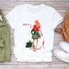 Feliz Navidad Árbol de Navidad Papá Noel Cuello Redondo Moda Manga Media Camiseta Base Simple para Mujer Camiseta de Manga Corta para Mujer