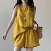 Conjunto de shorts de lino para mujer, moda de verano, elegante, top sin mangas de espalda descubierta, pantalones casuales de pierna ancha, conjunto de dos piezas para mujeres petite