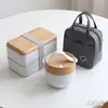 Bestseller transfronterizo caja de almuerzo de plástico de doble capa de gran capacidad juego de aislamiento de grado alimenticio caja de almuerzo para calentar en microondas para trabajadores de oficina
