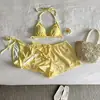 Novo Maiô Slim de Duas Peças Estilo Coreano para Mulheres com Saída de Praia de Manga Longa com Proteção Solar e Conjunto de Biquíni Triângulo em Azul Estilo Casual