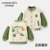 Jaqueta de Baseball Panda Kaka para Meninos Roupa de Exterior Infantil Roupa de Outono para Bebê Tops de Outono para Meninas Roupas de Primavera e Outono para Bebês Tendência