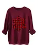 Amazon Wish Site Independente Moda Casual Versátil Feminino Xadrez Preto e Vermelho Floco de Neve Espesso Quente Gola Careca Moletom