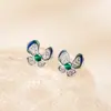 Pendientes de Mariposa Calados Tichia Toma Real de Plata de Ley S925 Moda de Nicho Versátiles Calcedonia Verde Mariposa de la Suerte Joyería para Orejas