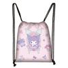 Mochila Kuromi con cordón ajustable y bolsillo de poliéster con estampado transfronterizo, ideal para viajes al aire libre