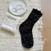 Auricularius Calcetines de Rizo de Punto de Onda de Borde para Mujer Calcetines de Media Caña Calcetines de Algodón de Moda Calcetín de Ballet Japonés Fino de Verano