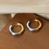 Pendientes redondos de dos colores de acero de titanio, estilo nuevo francés versátil de alta calidad, estilo simple y fresco, joyería de nicho para mujer
