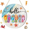 Hola Verano Tema de Playa Gancho de Madera para Puerta Chanclas de Verano Letrero de Bienvenida Porche Exterior Hogar