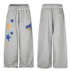 C1068 Calça Streetwear Unissex Estilo Americano High Street com Bordado de Aplicação de Estrela de Cinco Pontas, Calça de Moletom Casual Larga e Solta Masculina