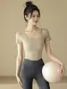 Traje deportivo de verano para mujer con almohadillas en el pecho, top de yoga de manga corta, top de fitness para entrenamiento de Pilates, pantalones de yoga de secado rápido