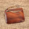 Monedero Vintage de Cuero Genuino con Doble Cremallera Capa Superior de Piel de Vaca de Alta Gama Exquisito Bolso de Cuero Pequeño Versátil Portátil de Mano Tarjetero