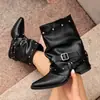 Botas vaqueras de mujer europeas y americanas transfronterizas de talla grande, nuevo estilo otoño e invierno 2026, botas con plataforma y tacón grueso, puntera fina, botas de montar para mujer
